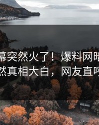 今晨内幕突然火了！爆料网暗网神秘人居然真相大白，网友直呼过瘾