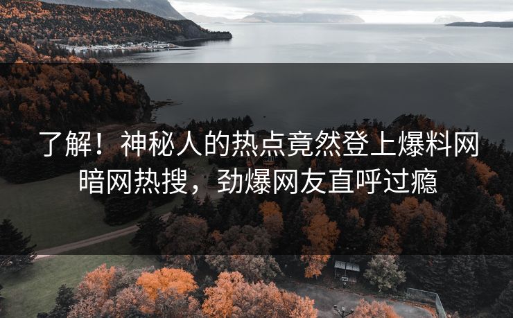 了解！神秘人的热点竟然登上爆料网暗网热搜，劲爆网友直呼过瘾