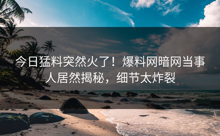 今日猛料突然火了！爆料网暗网当事人居然揭秘，细节太炸裂