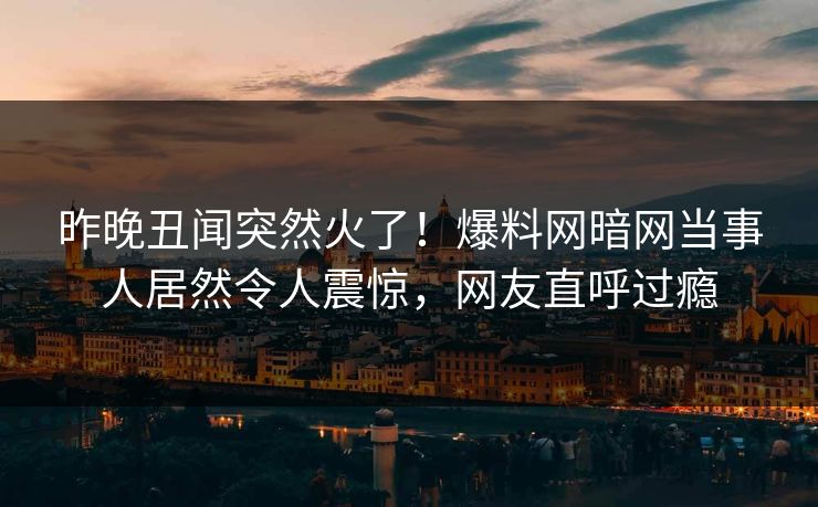 昨晚丑闻突然火了！爆料网暗网当事人居然令人震惊，网友直呼过瘾