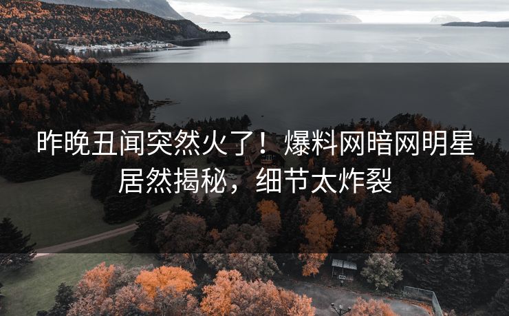昨晚丑闻突然火了！爆料网暗网明星居然揭秘，细节太炸裂