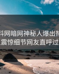 今日爆料网暗网神秘人爆出热点，令人震惊细节网友直呼过瘾