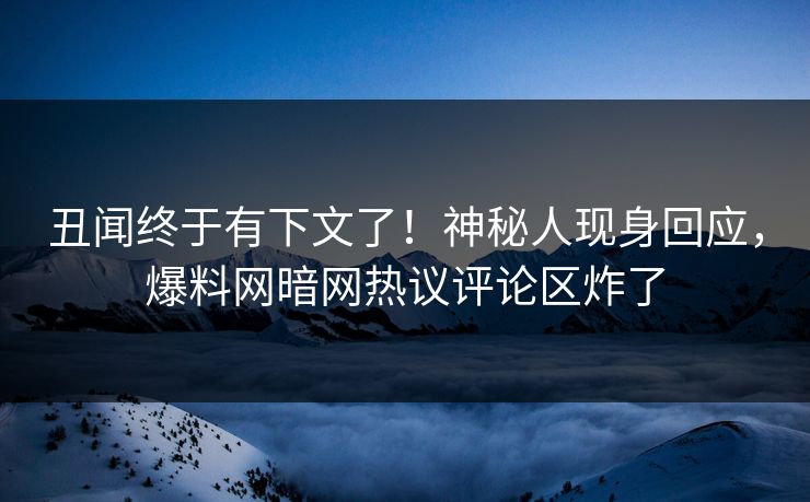 丑闻终于有下文了！神秘人现身回应，爆料网暗网热议评论区炸了