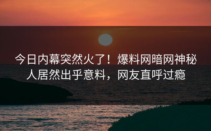 今日内幕突然火了！爆料网暗网神秘人居然出乎意料，网友直呼过瘾