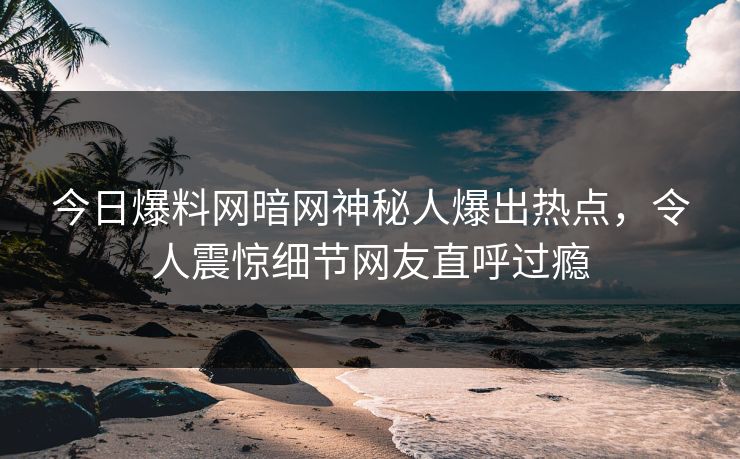 今日爆料网暗网神秘人爆出热点，令人震惊细节网友直呼过瘾