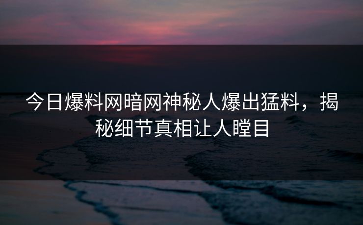 今日爆料网暗网神秘人爆出猛料，揭秘细节真相让人瞠目