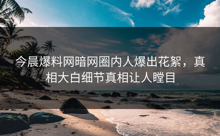 今晨爆料网暗网圈内人爆出花絮，真相大白细节真相让人瞠目