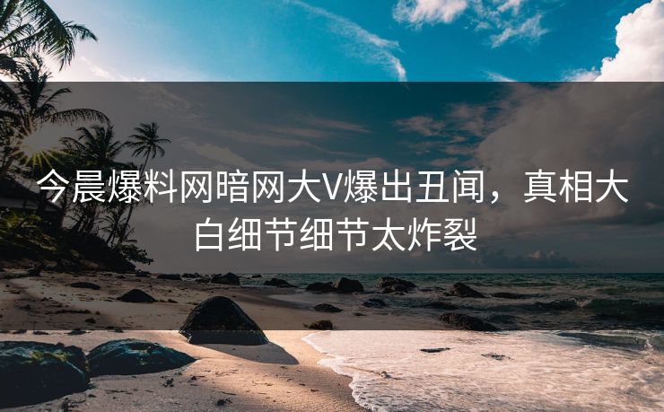 今晨爆料网暗网大V爆出丑闻，真相大白细节细节太炸裂