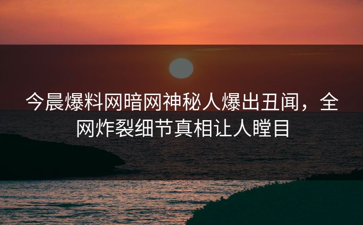 今晨爆料网暗网神秘人爆出丑闻，全网炸裂细节真相让人瞠目