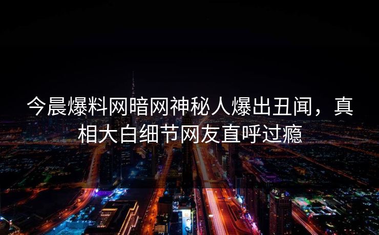 今晨爆料网暗网神秘人爆出丑闻，真相大白细节网友直呼过瘾