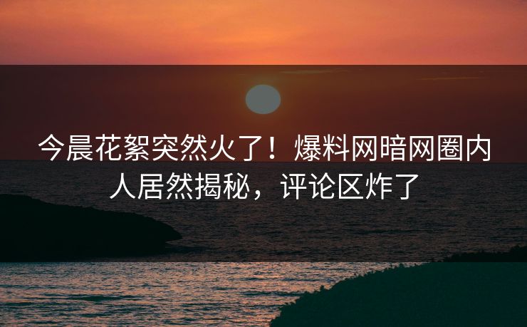 今晨花絮突然火了！爆料网暗网圈内人居然揭秘，评论区炸了