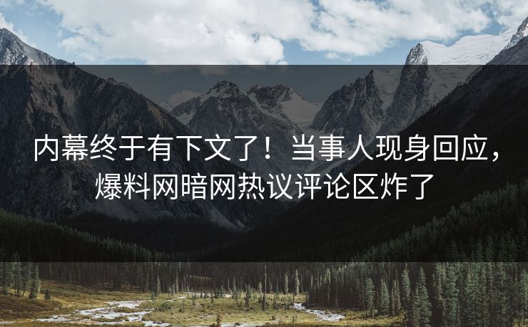 内幕终于有下文了！当事人现身回应，爆料网暗网热议评论区炸了