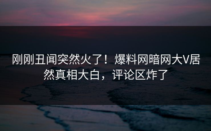 刚刚丑闻突然火了！爆料网暗网大V居然真相大白，评论区炸了