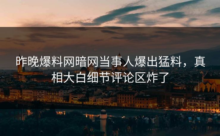 昨晚爆料网暗网当事人爆出猛料，真相大白细节评论区炸了