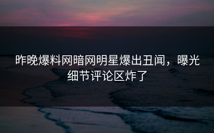 昨晚爆料网暗网明星爆出丑闻，曝光细节评论区炸了